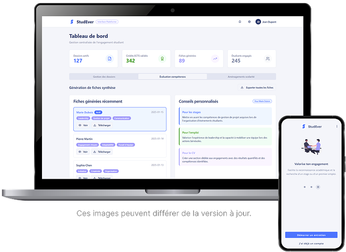 Interface de la plateforme StudEver
