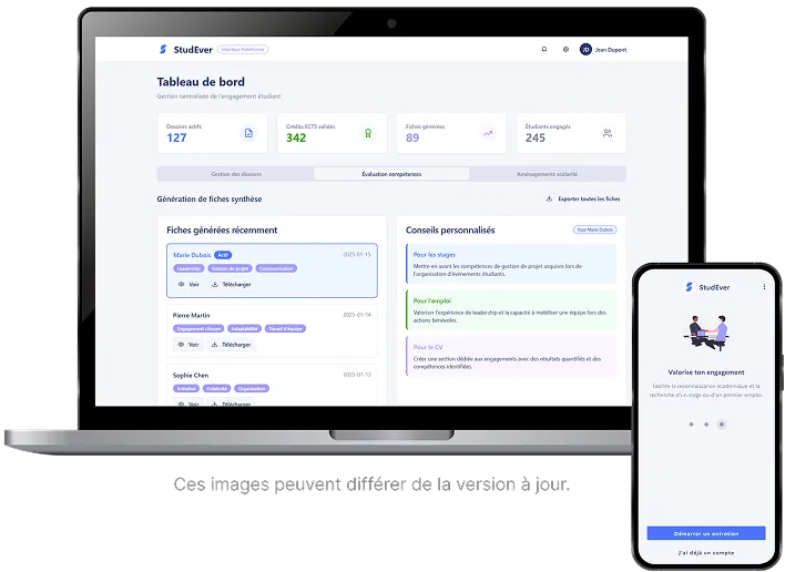 Interface de la plateforme StudEver